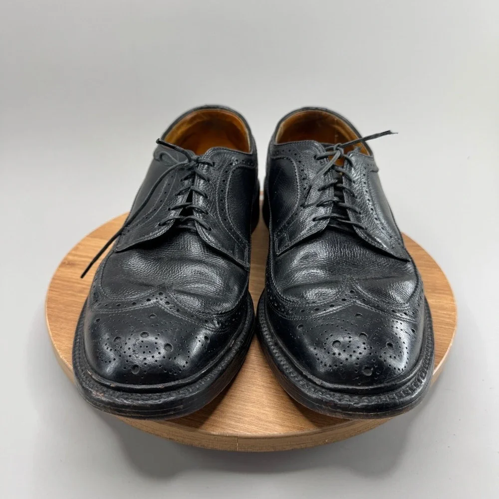 Vintage Wingtip Oxford Shoes 10.5 E Black Leather Brogue Derby Dark Academia